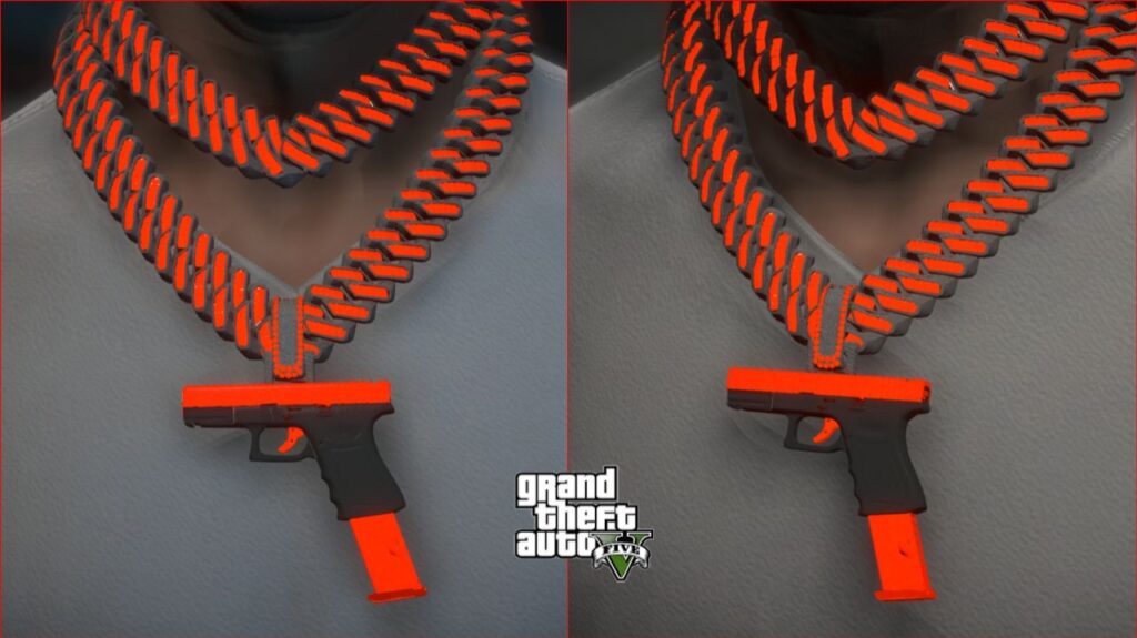 GTA 5 Jewellery Mods :- Red Gun Pendant Double Cuban Chain-4 for MP ...