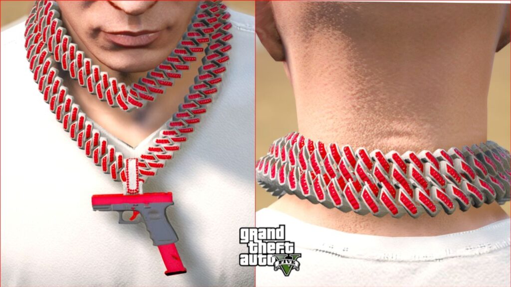GTA 5 Jewellery Mods :- Red Gun Pendant Double Cuban Chain-4 for MP ...