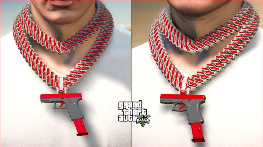 GTA 5 Jewellery Mods :- Red Gun Pendant Double Cuban Chain-4 for MP ...