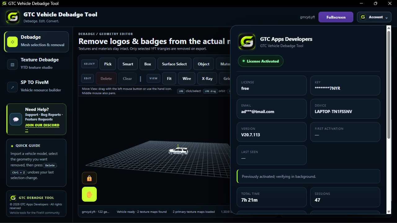 GTC FiveM Vehicle DEStudio editing interface